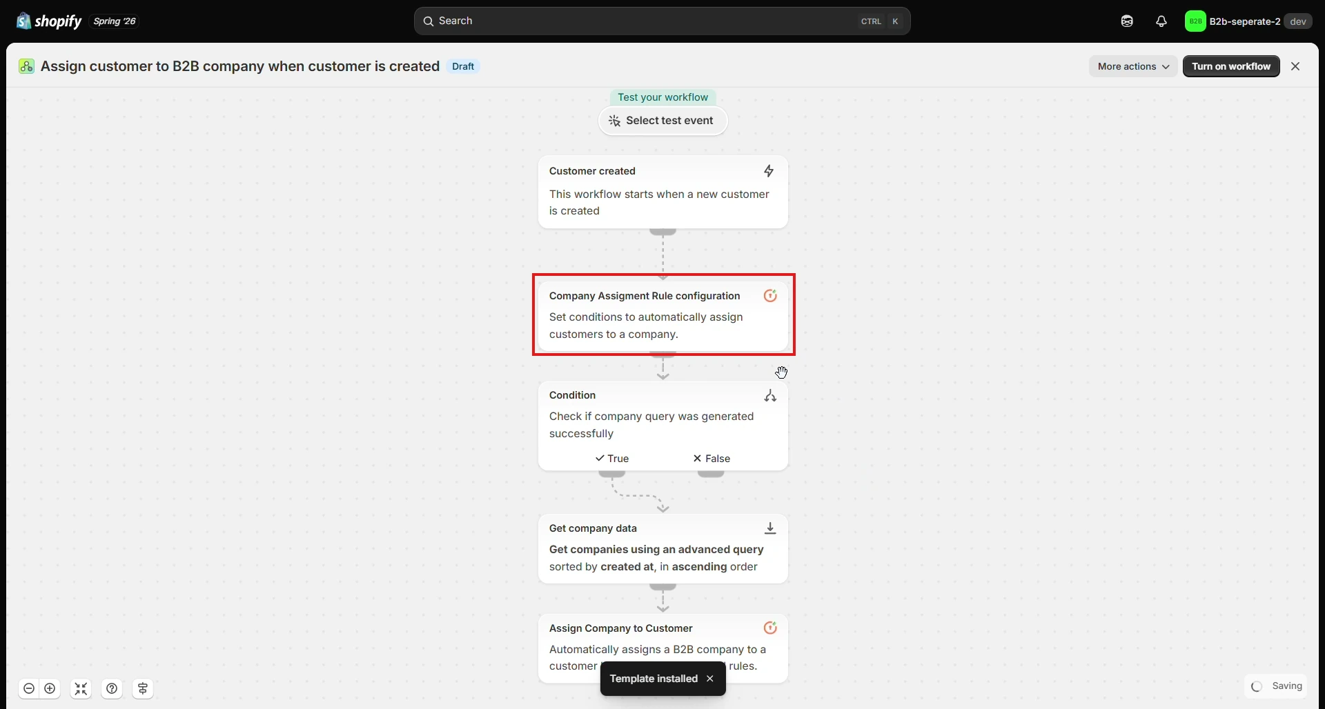 Template Installed as Draft - Shopify B2B Company Assignment