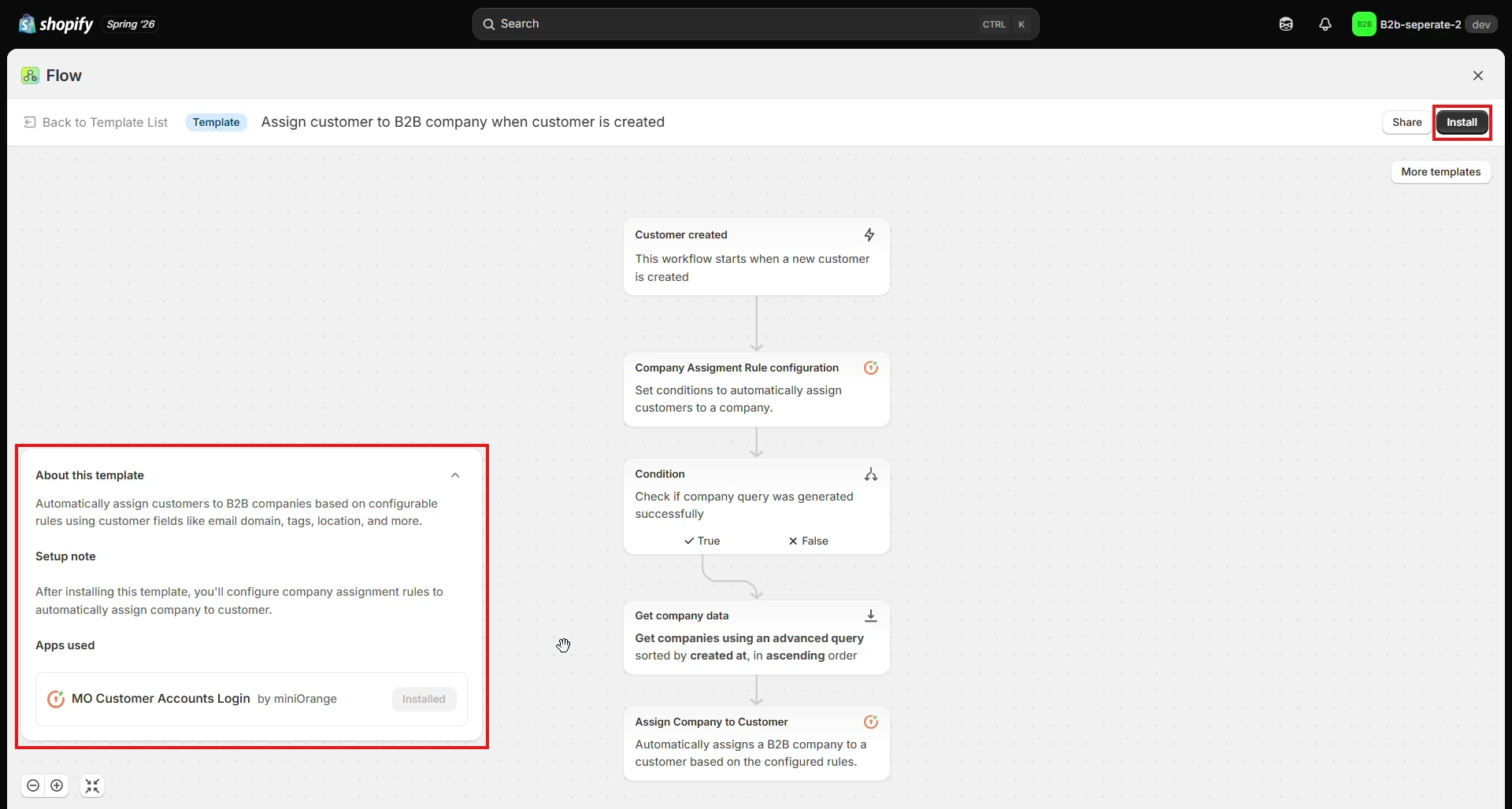 B2B Flow Template Preview - Shopify B2B Company Assignment