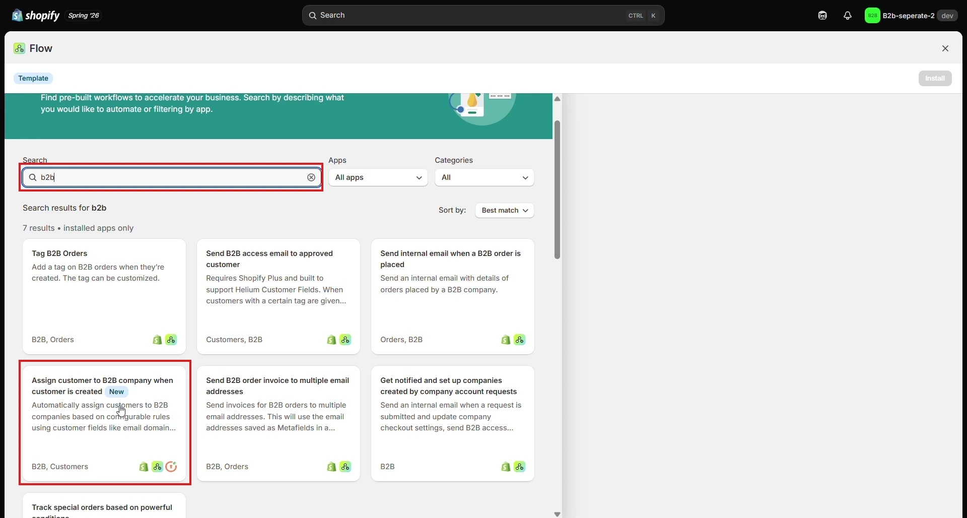 Search B2B Templates - Shopify B2B Company Assignment