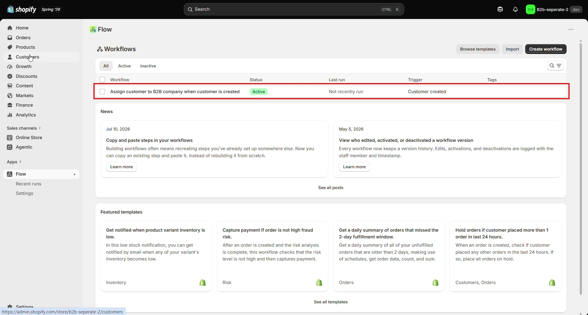 Workflow Active - Shopify B2B Company Assignment