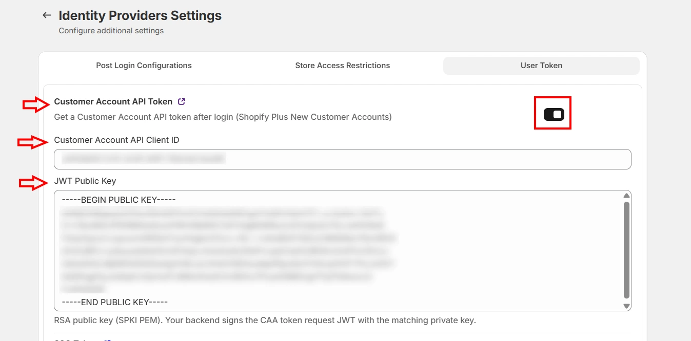 Enable Customer Account API Token and add RSA public key - miniOrange
