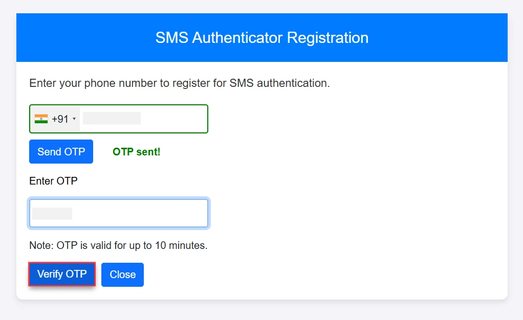 Umbraco 2FA - Verify end user OTP