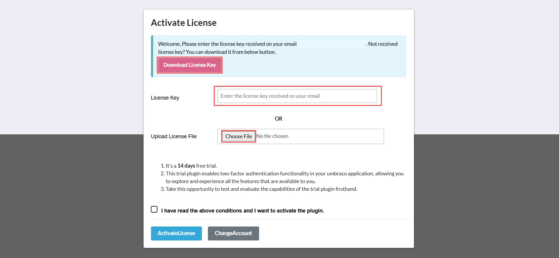 Umbraco 2FA - Activate License