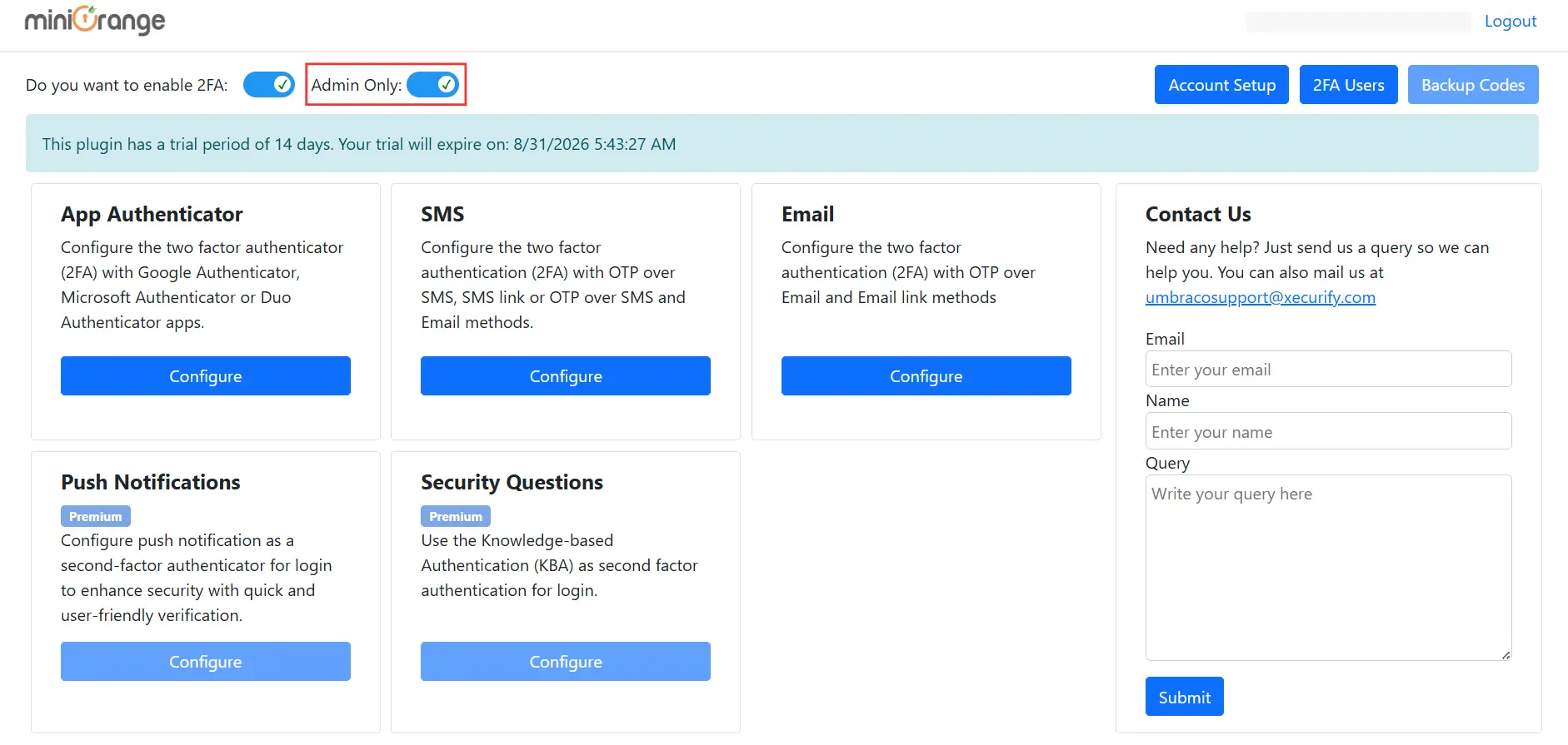 Umbraco 2FA - Admin Only toggle