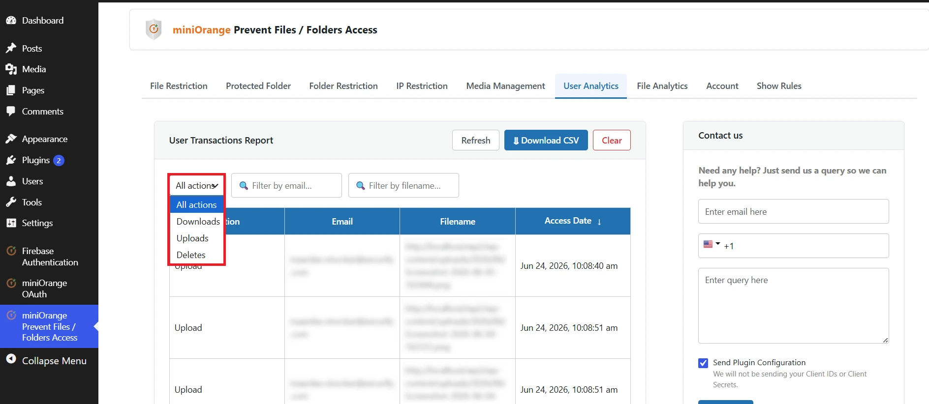Download tracking and exportable reports in User Analytics - Prevent File Access plugin for WordPress