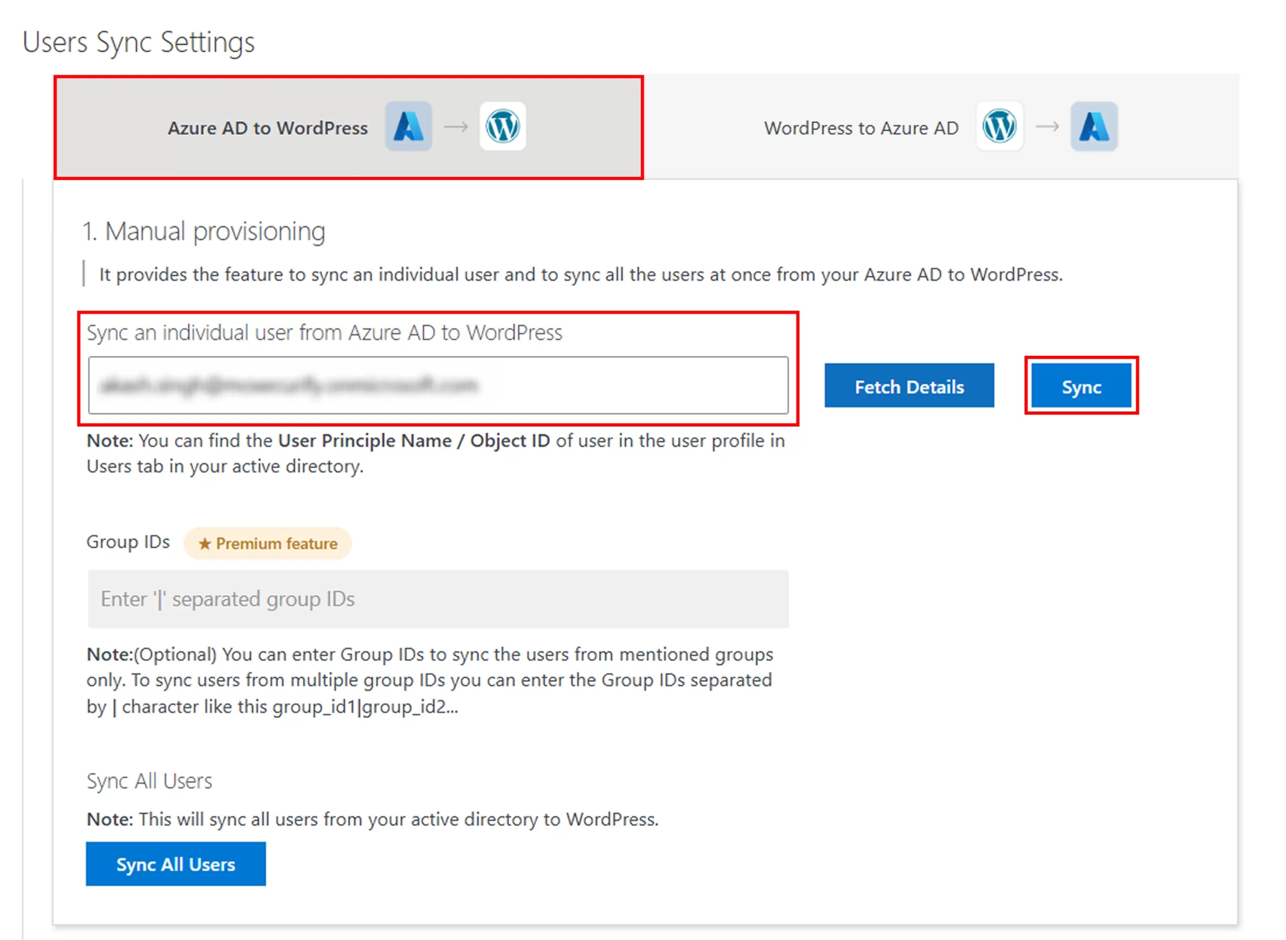 Setup Azure AD Sync - Sync a Single User