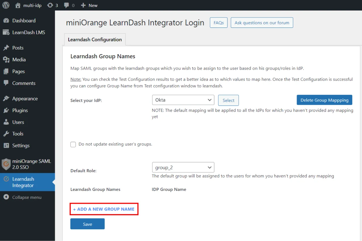 LearnDash Integration with WordPress - Add a new group name