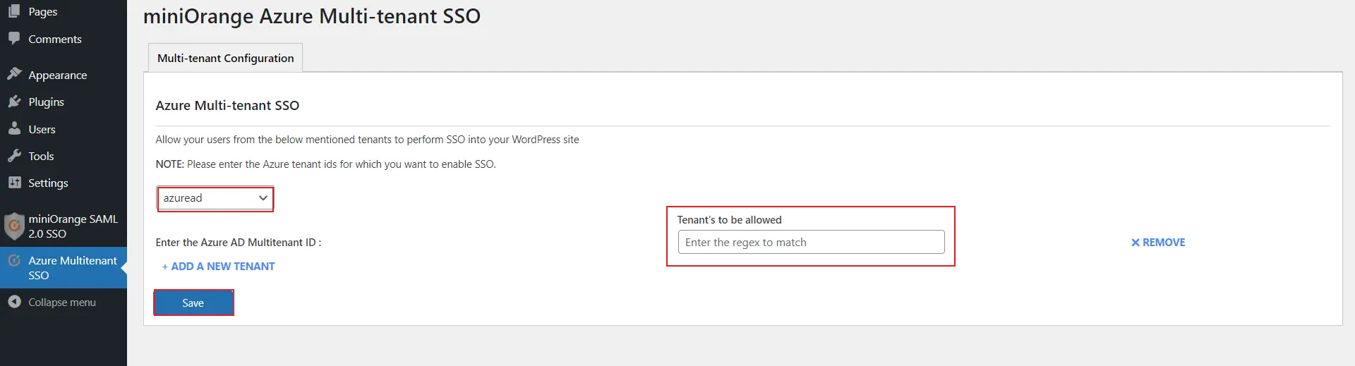 Azure Multitenant SSO - Add Tenant ID in Plugin