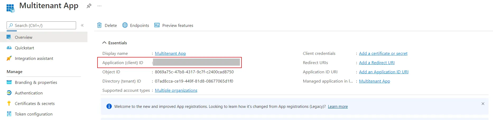 Azure Multitenant SSO - Copy Application ID