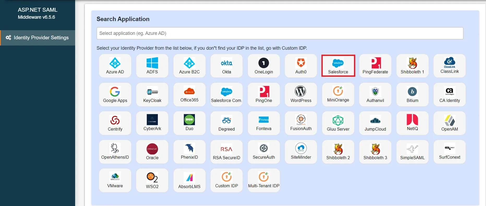 ASP.NET Core SAML SSO using Salesforce as IDP - Add New IDP