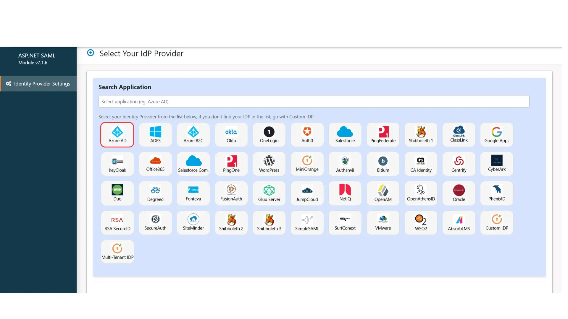Azure AD を IDP として使用する ASP.NET Framework SAML SSO - 新しい IDP の追加