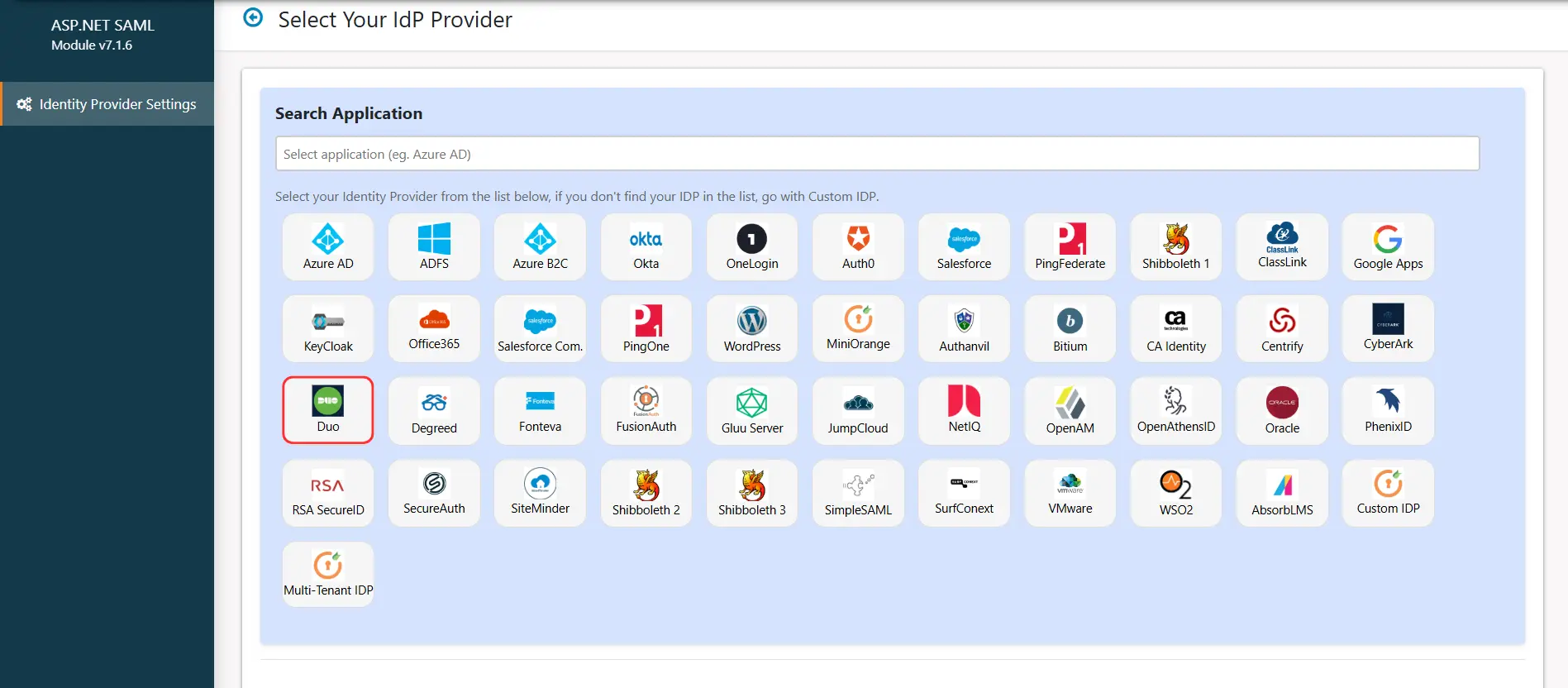 ASP.NET Framework SAML SSO using Duo as IDP - Add New IDP