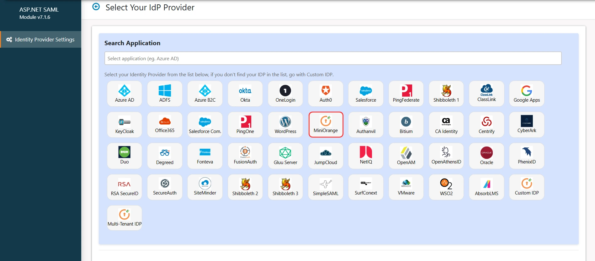 ASP.NET Framework SAML SSO mit miniOrange als IDP – Neuen IDP hinzufügen