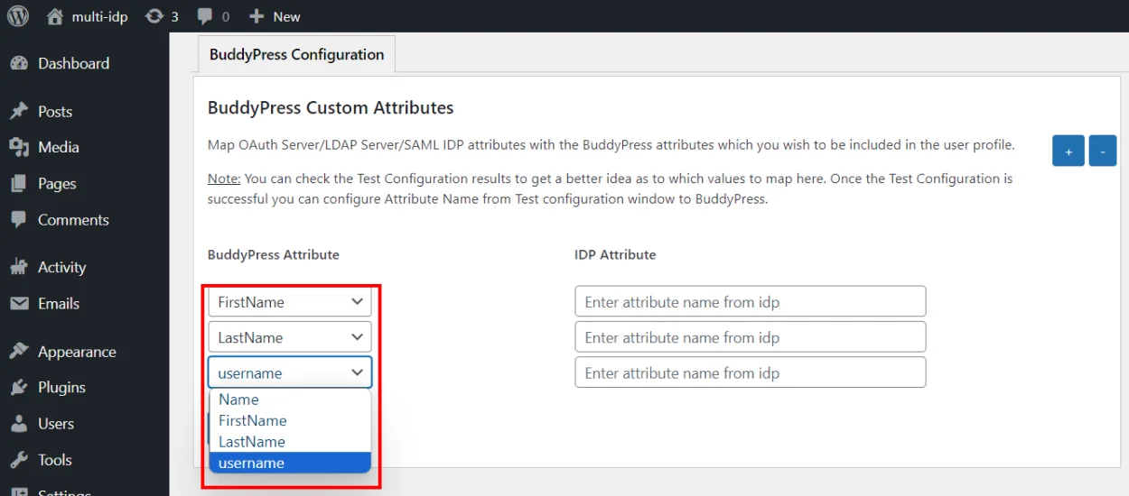 BuddyPress Integration for WordPress - BuddyPress Attribute Values