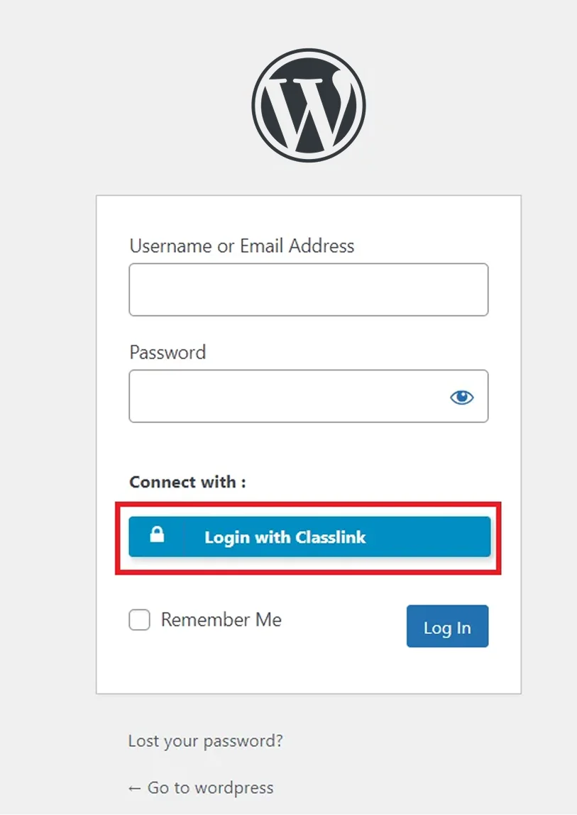 Login with ClassLink (ClassLink SSO) for SSO Education - WordPress create-newclient login button setting