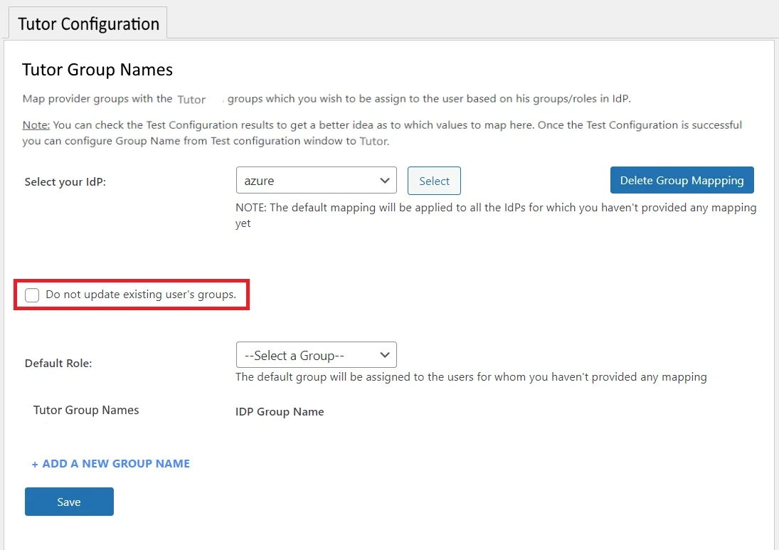Tutor LMS Integrator for WordPress | Do Not Update Existing Users Groups Setting