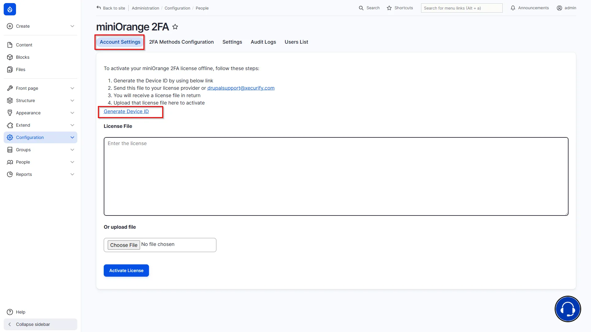 Drupal Offline 2FA - Click Generate Device ID