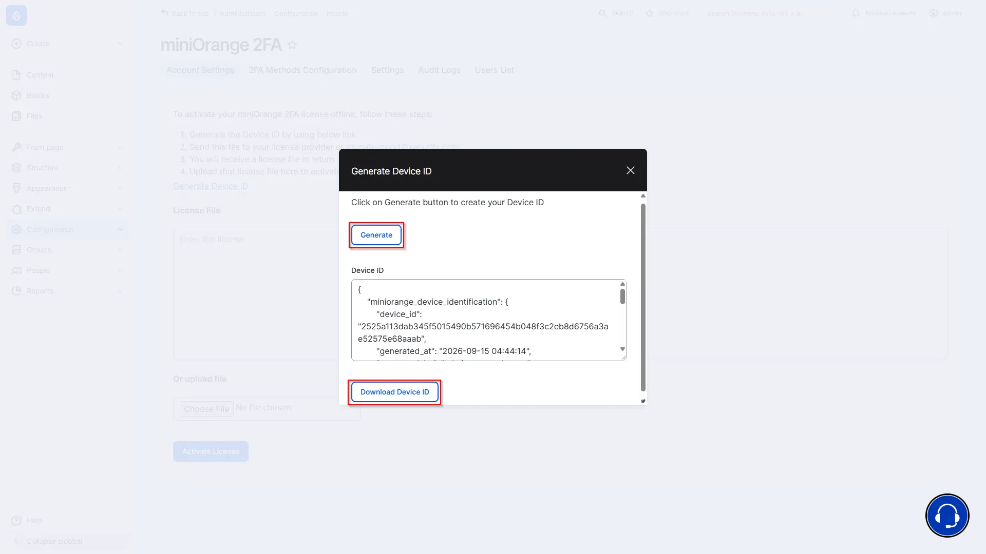 Drupal Offline 2FA - Generate and Download Device ID