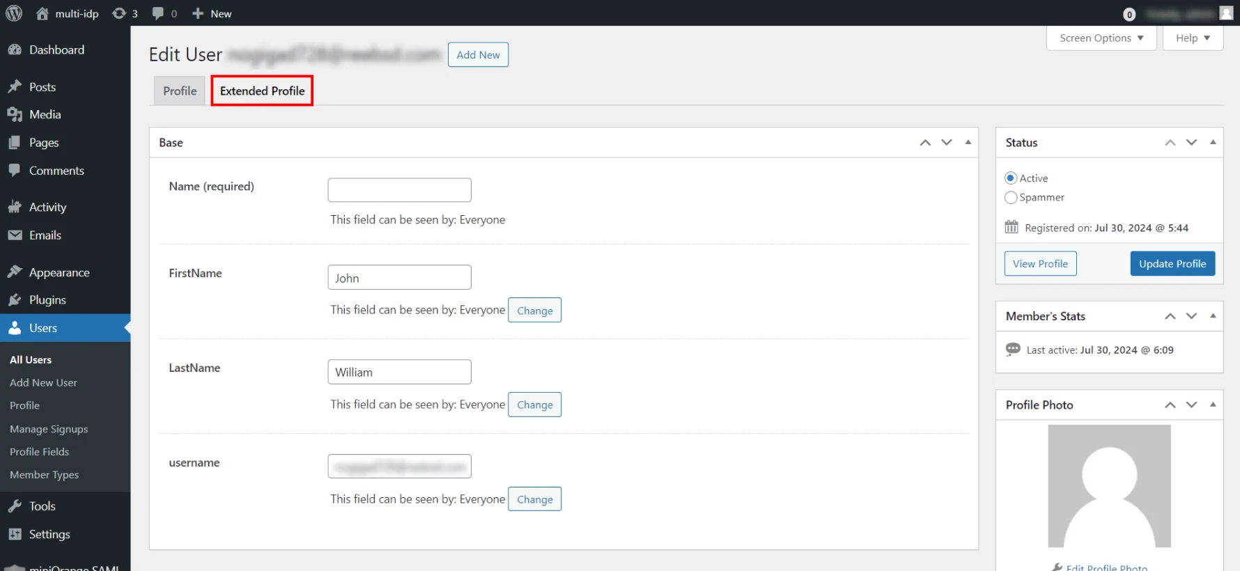BuddyPress Integration for WordPress - Extended Profile
