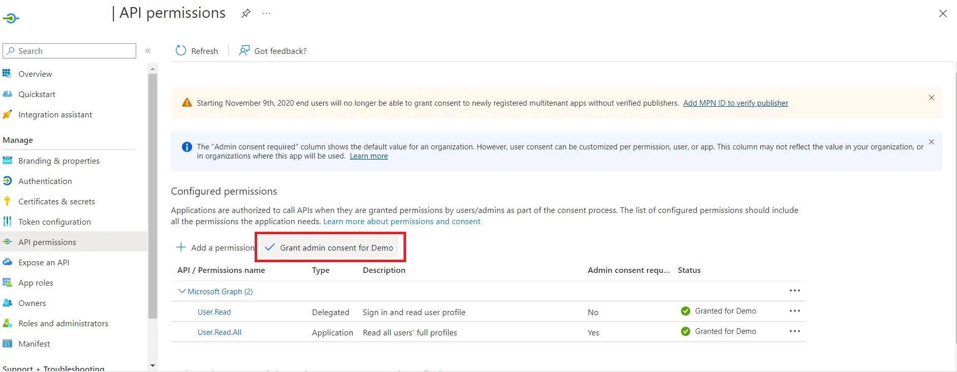 Azure Multitenant SSO - Grant Admin Consent