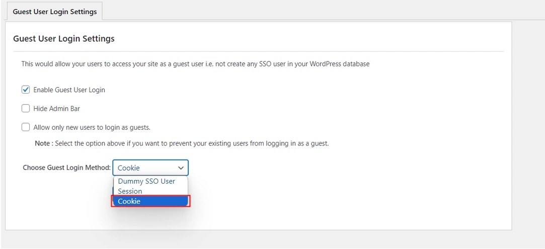 Guest Login SSO User - Cookie