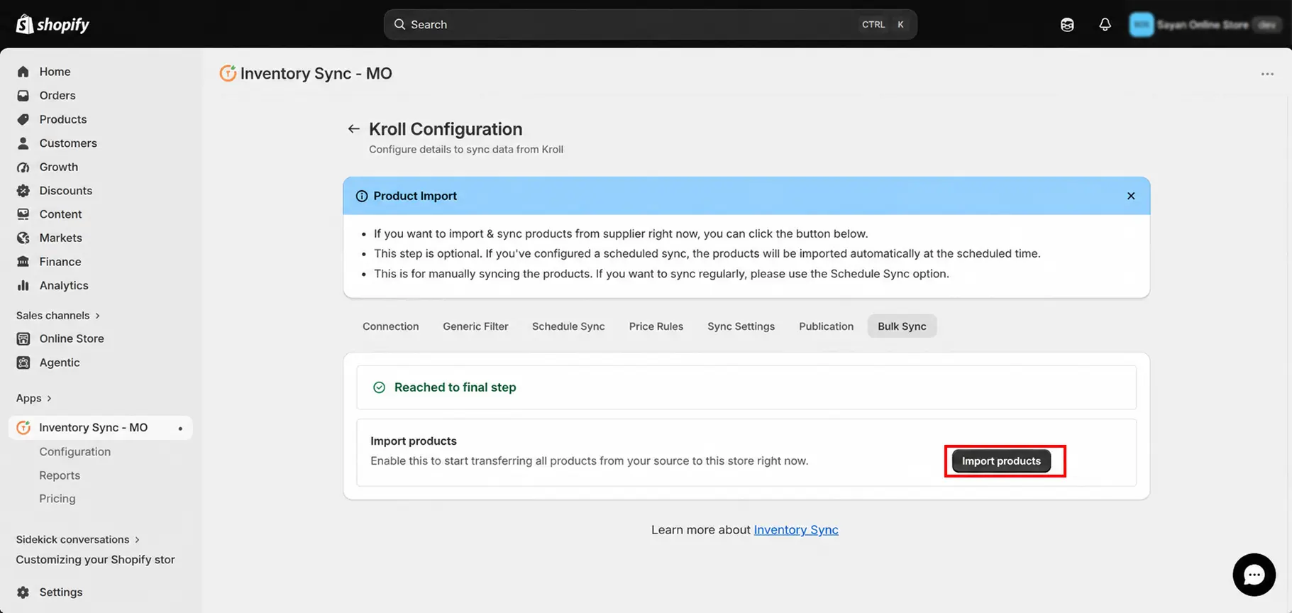 Shopify Kroll Integration - Import Products