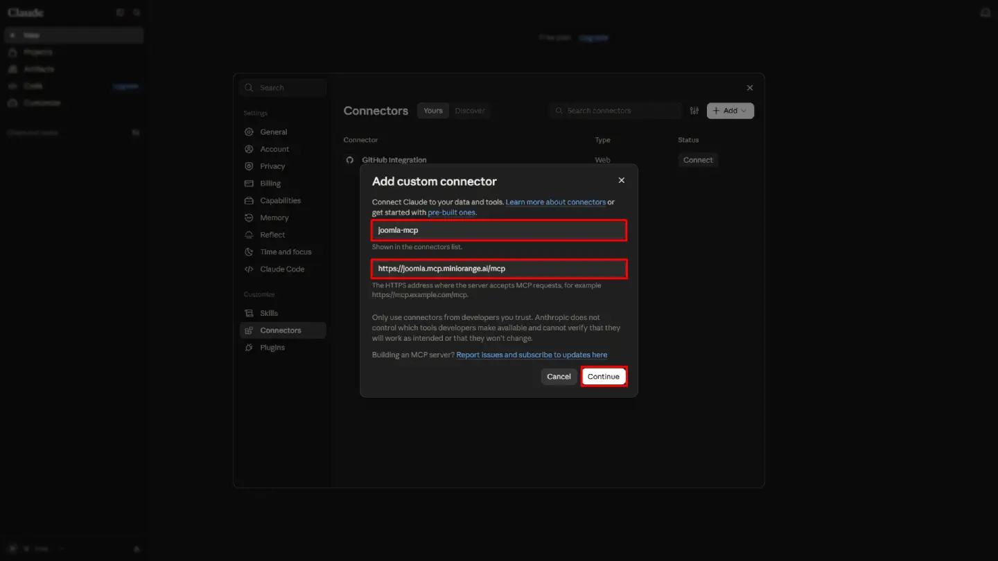 JoomlaAI - MCP Server: Connector Details