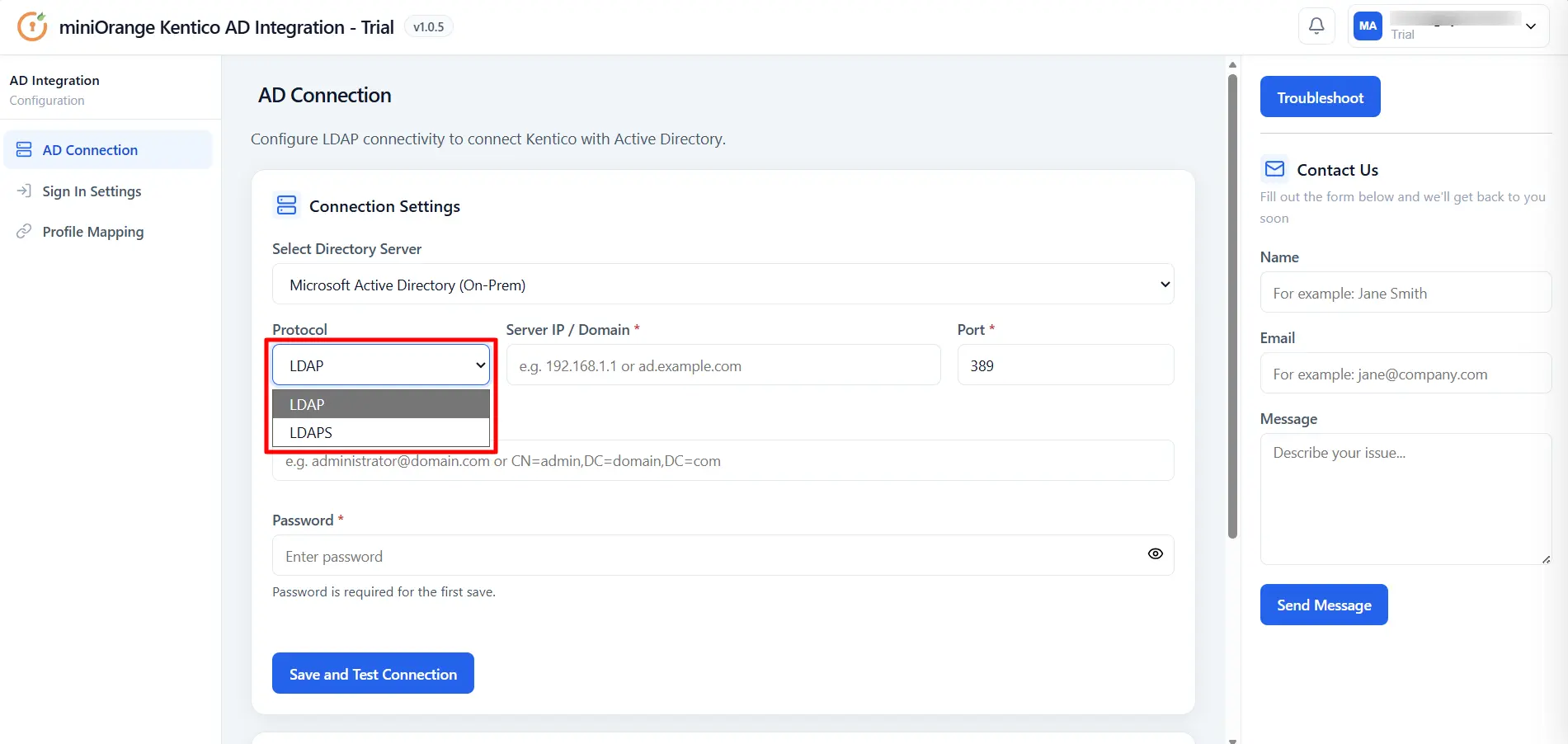 Kentico AD - Select LDAP or LDAPS protocol