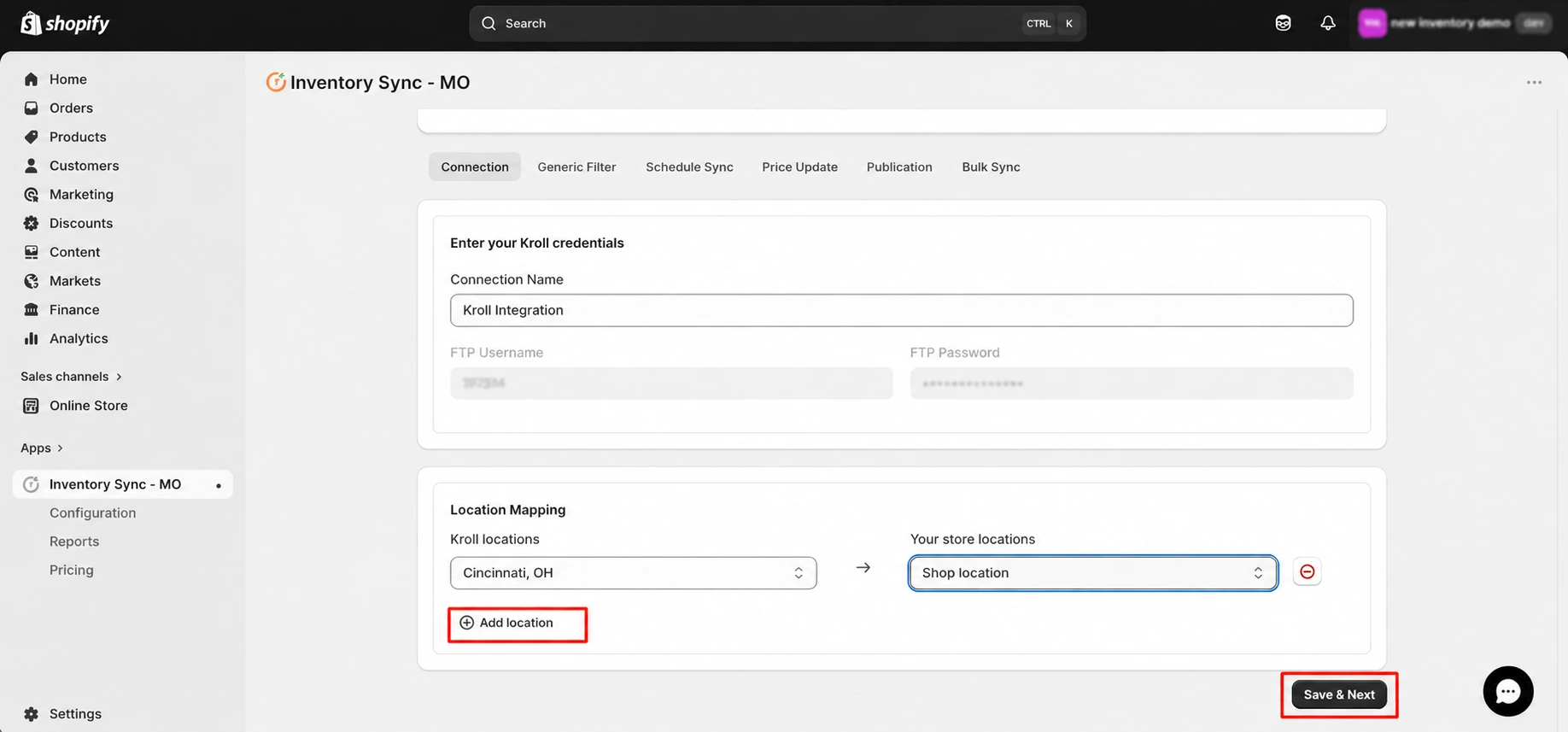 Shopify Kroll Integration - Location mapping