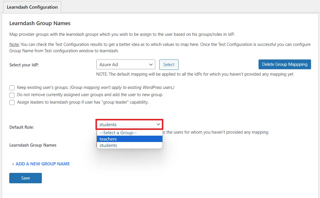 LearnDash Integration with WordPress - Default role