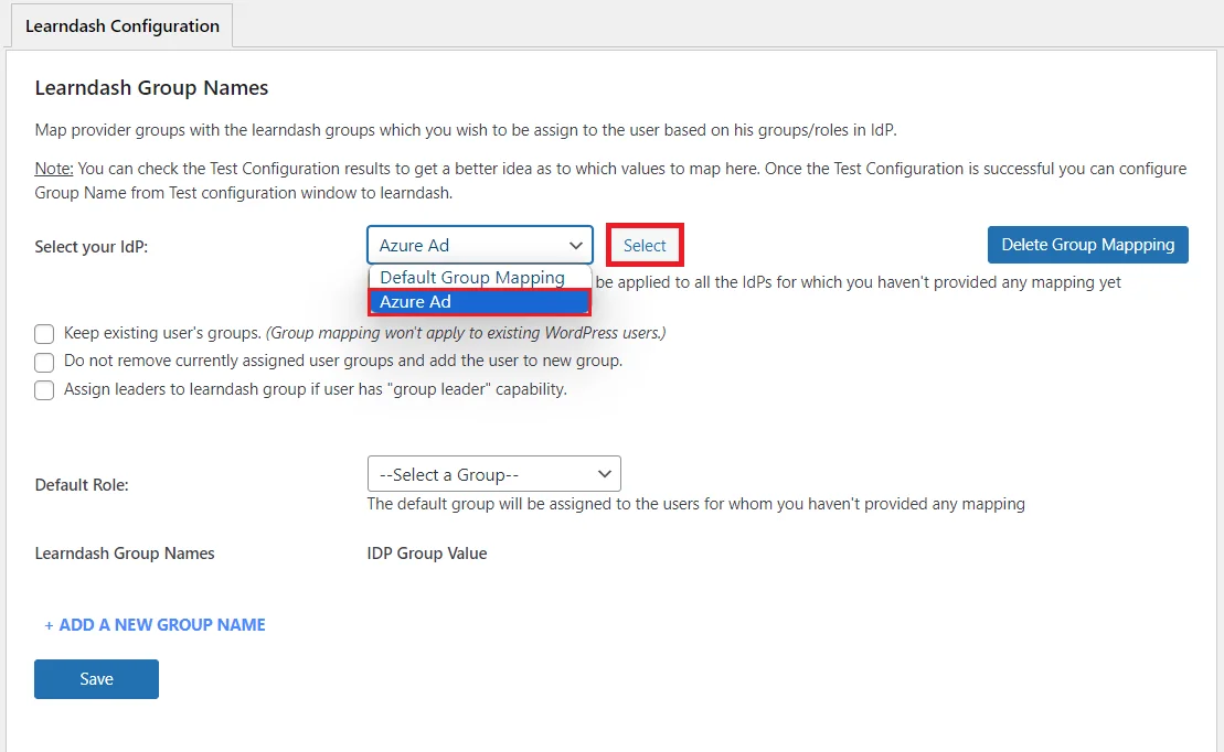 LearnDash Integration with WordPress  - Select Oauth provider