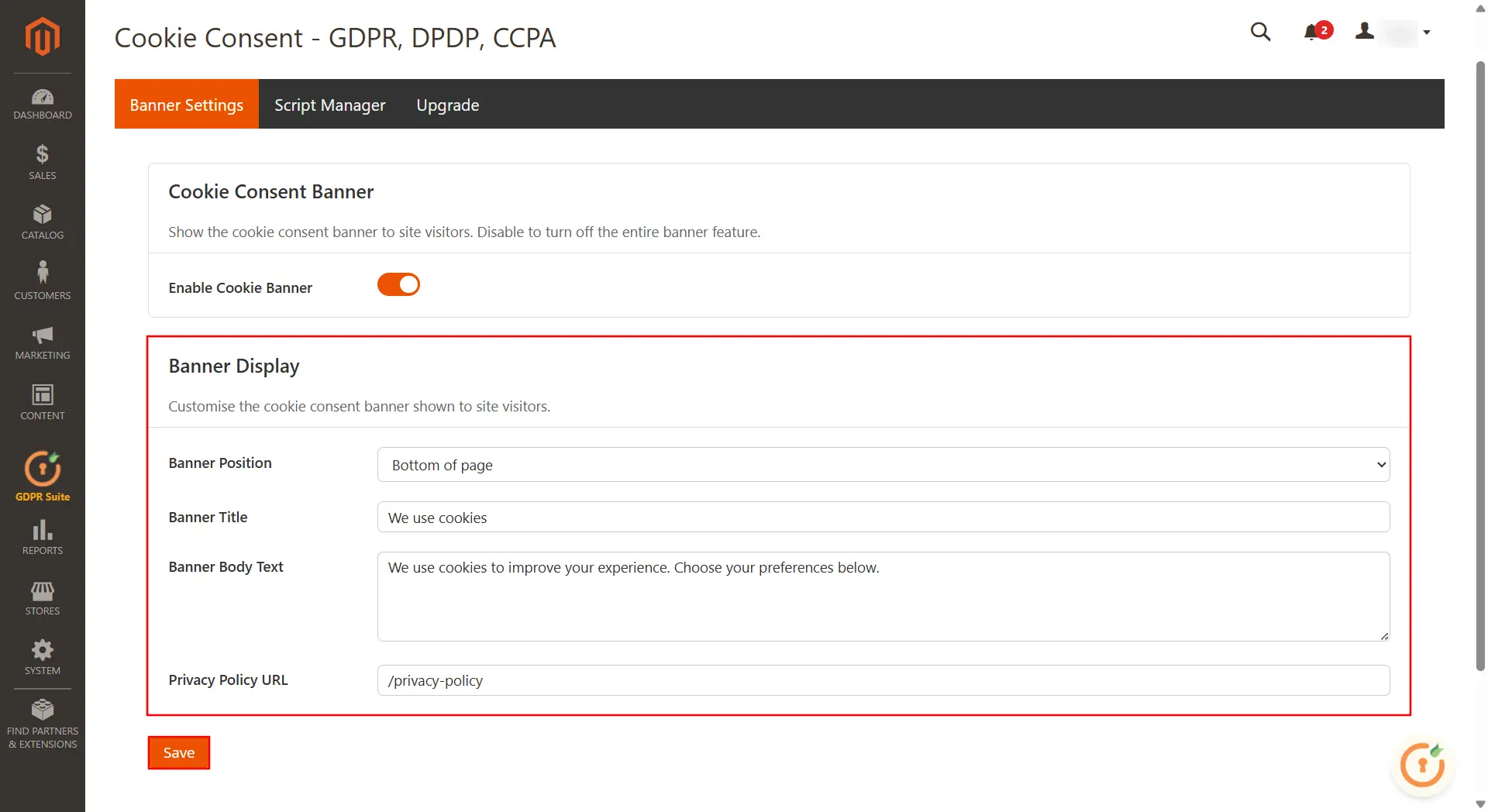 Magento GDPR & Cookie Consent | Banner Position