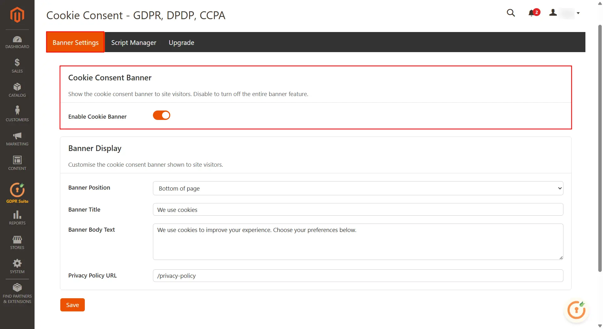 Magento GDPR & Cookie Consent | Enabled & Disabled toggle