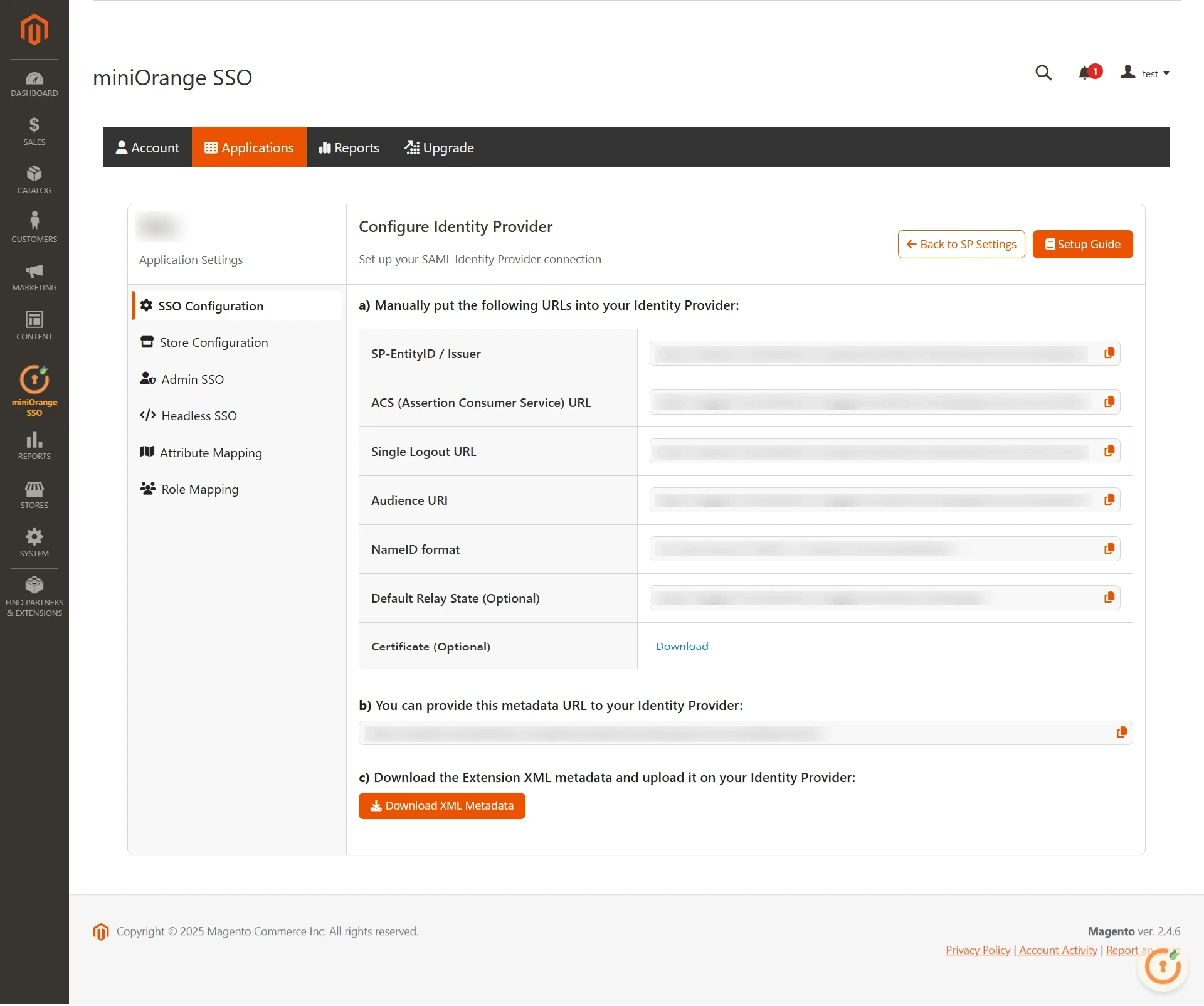 Magento SAML Single Sign-On(SSO) | Copy Entity ID & ACS URL 