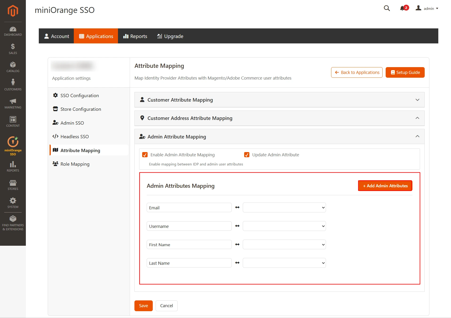 Magento Single Sign-On (SSO) | Add Admin attribute mapping