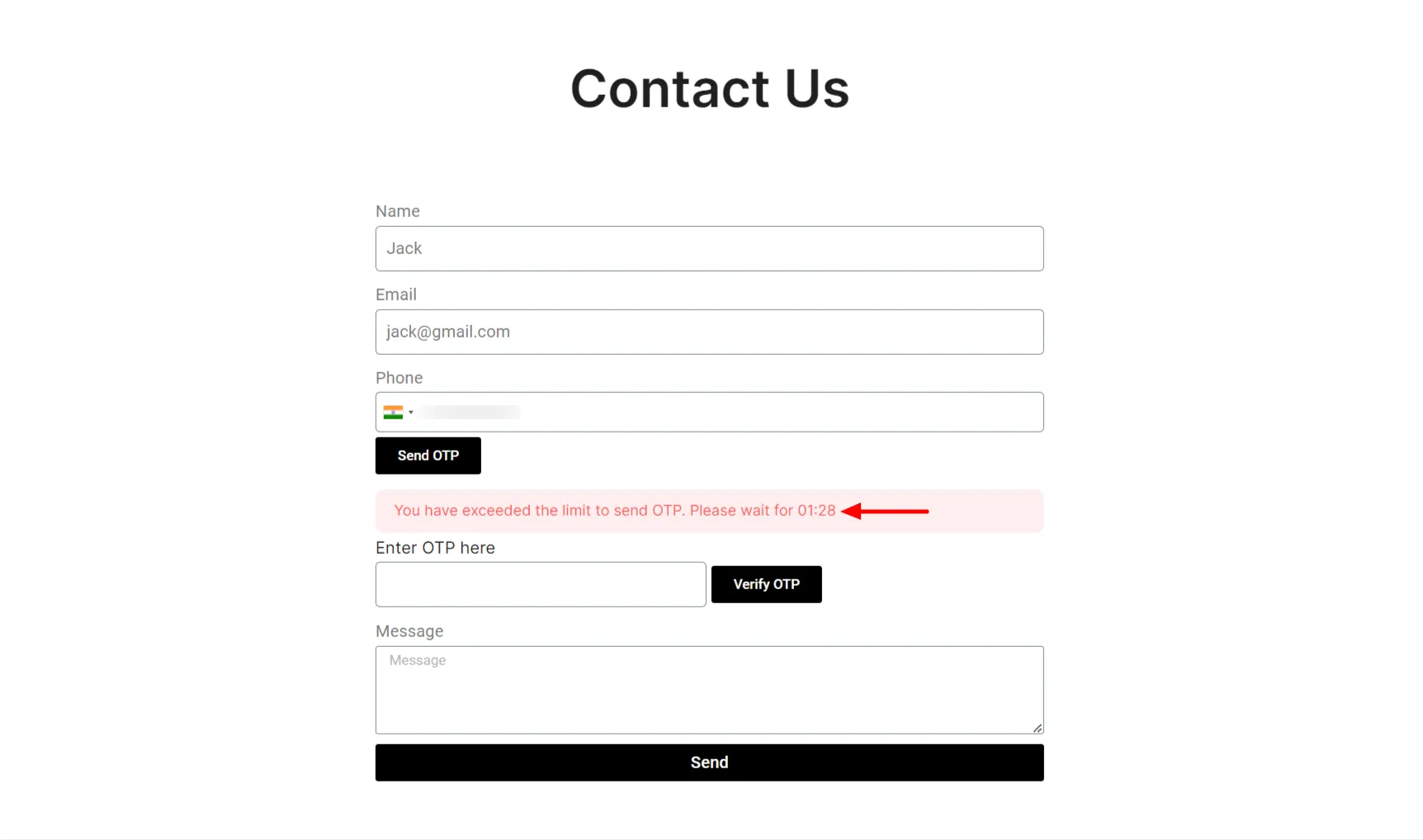 Maximum OTP limit exceeded - See user block for selected time