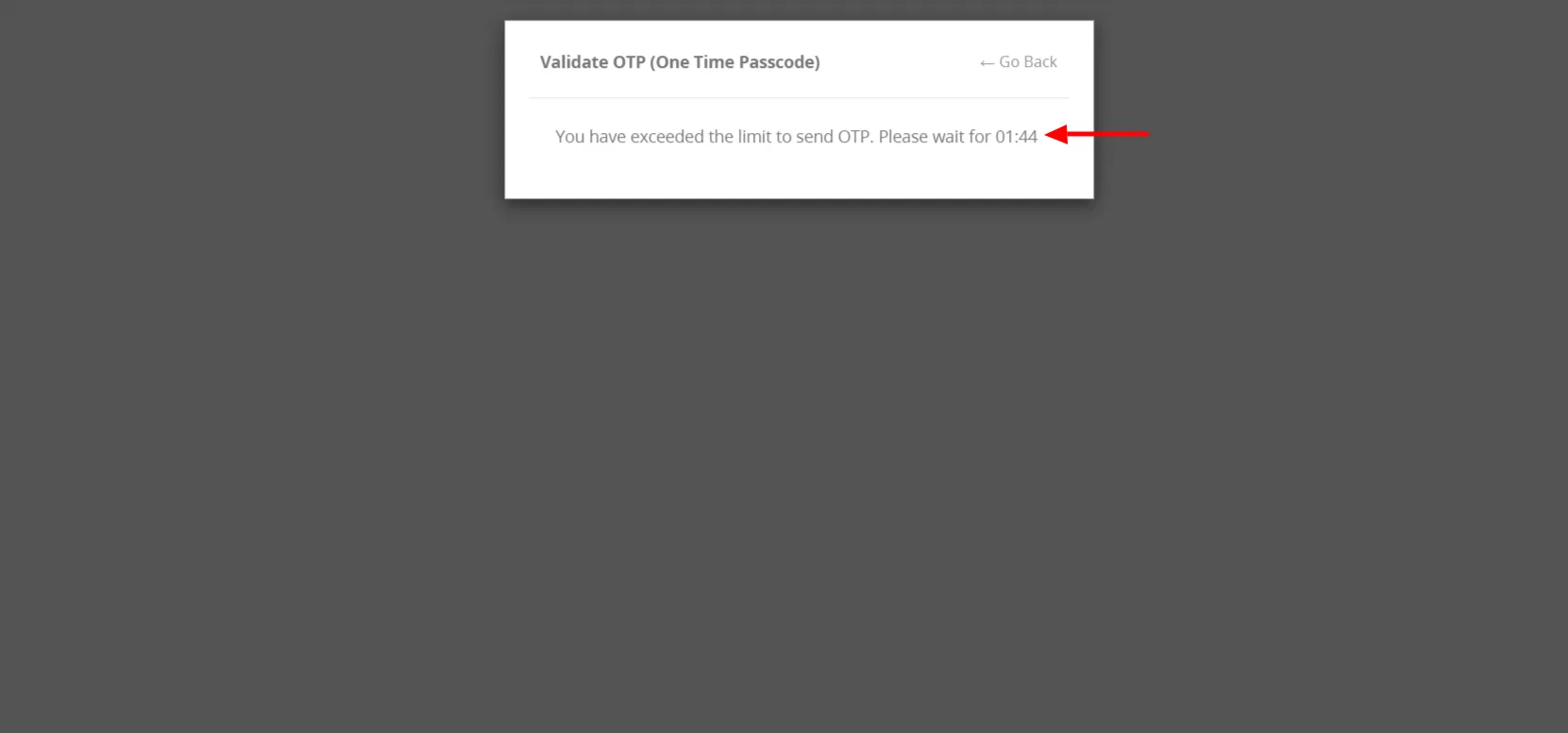 Maximum OTP limit exceeded - See user block popup