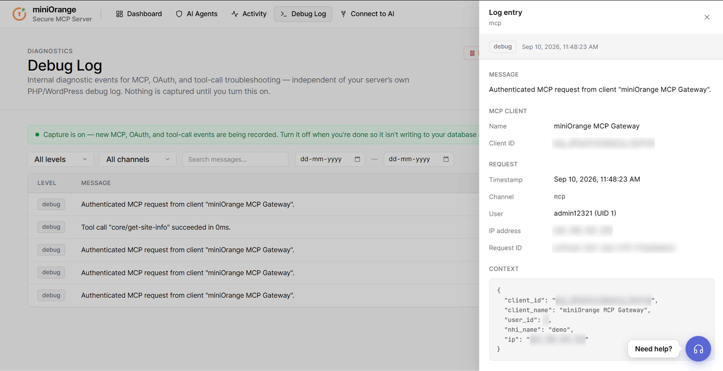 Connect ChatGPT to WordPress site | Debug Log event details