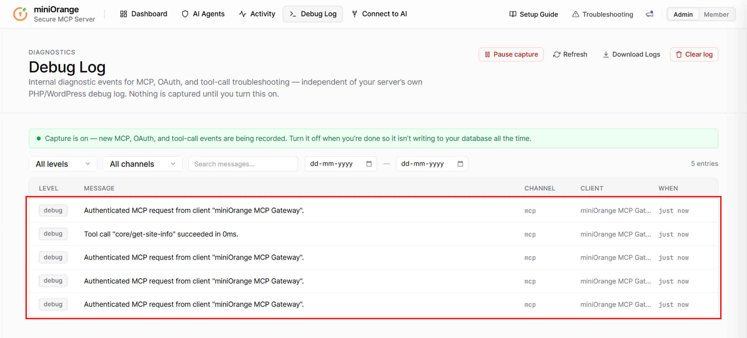 Connect ChatGPT to WordPress site | Debug Log entries