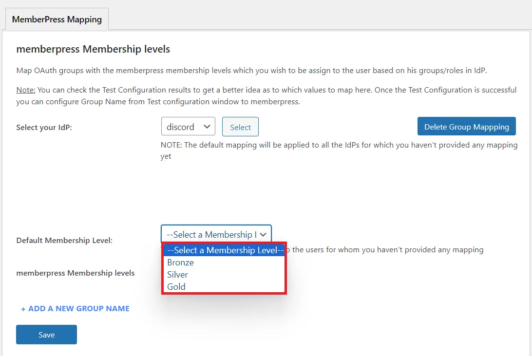 MemberPress Integrator for WordPress - Default Membership Level