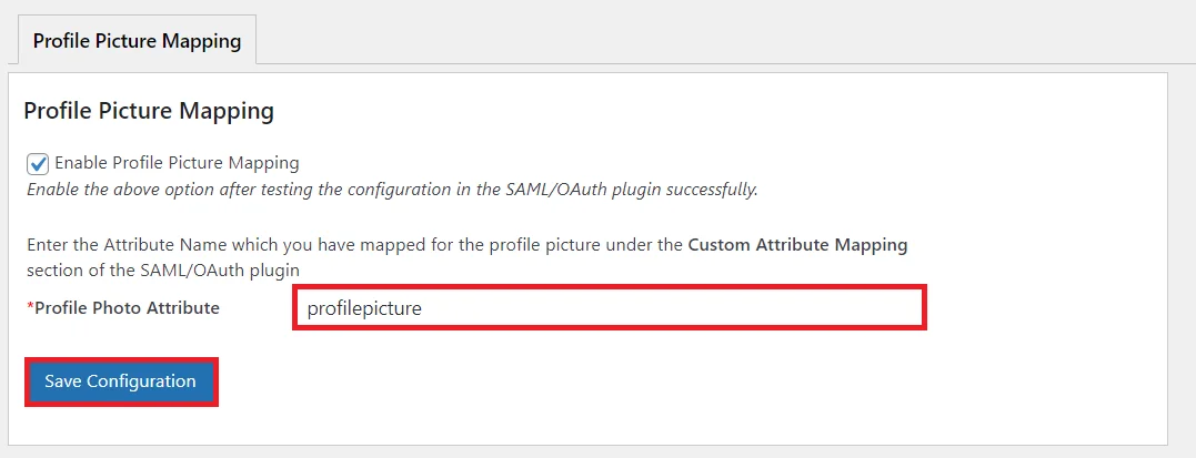 Profile Picture Mapping - save configuration