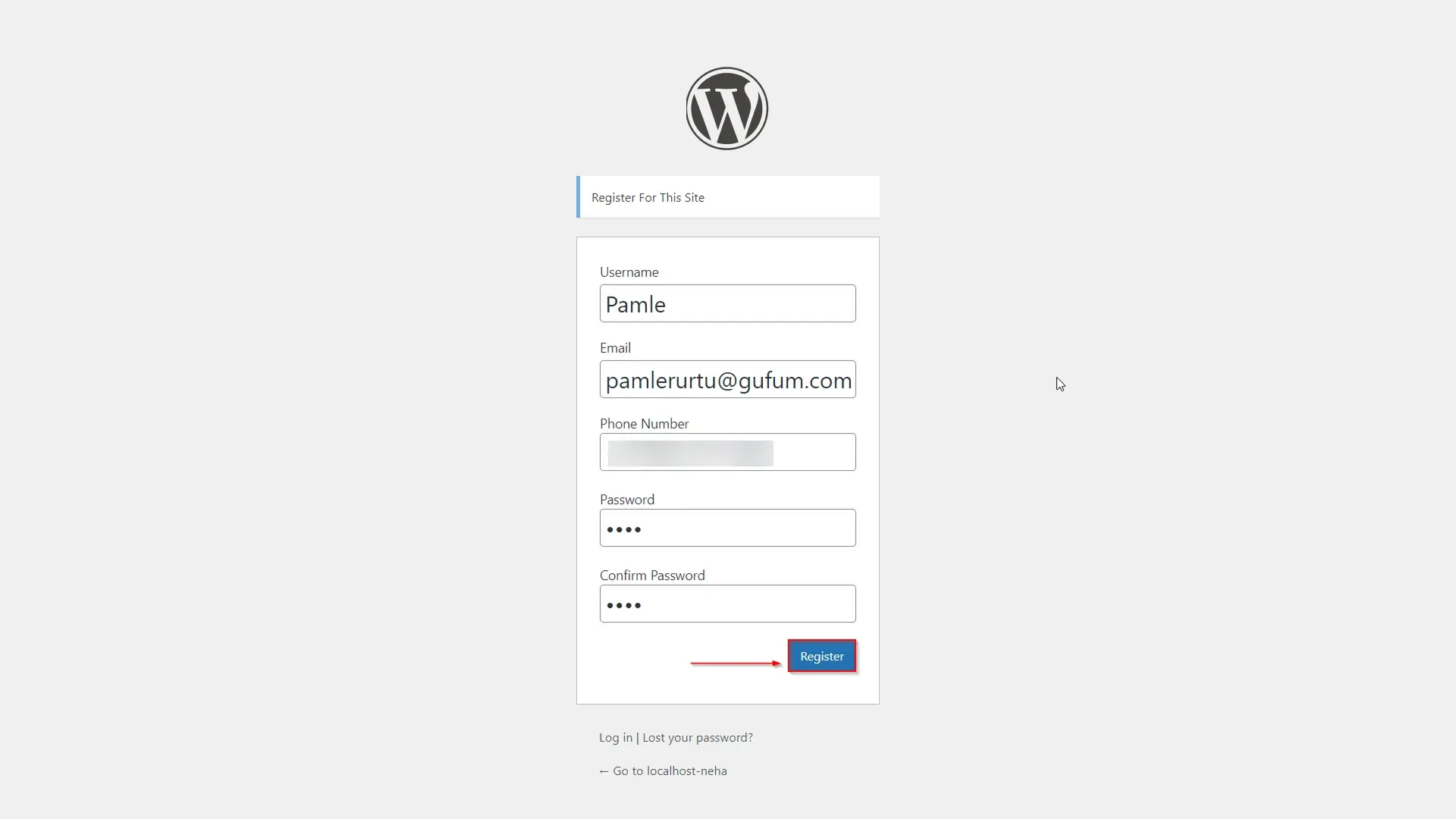 WordPress registration Form - phone verification