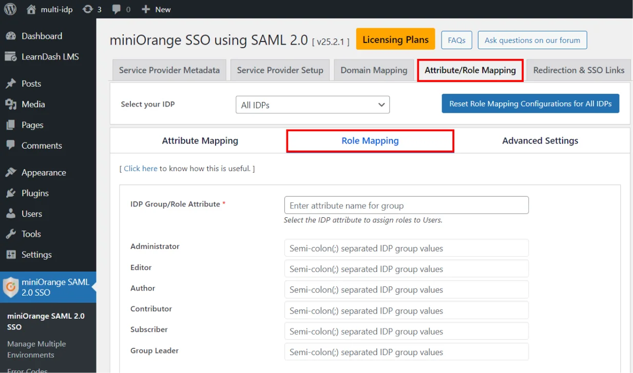 LearnDash Integration with WordPress  - Attribute / Role Mapping