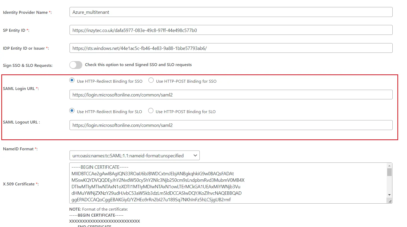 Azure Multitenant SSO - Replace SAML Login and Logout URL