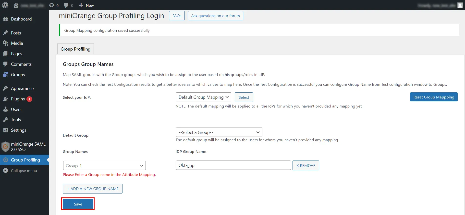Groups Integrator for WordPress | Save Configuration