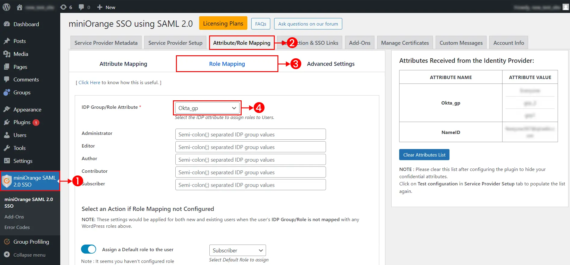 Groups Integrator for WordPress | Select IDP Group Role Attribute