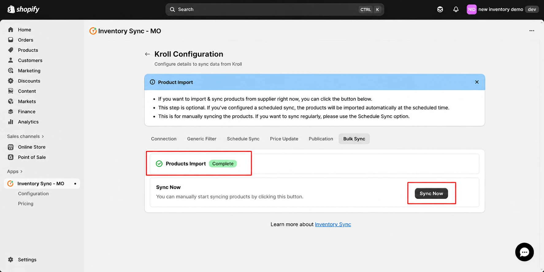 Shopify Kroll Integration - Product import is complete
