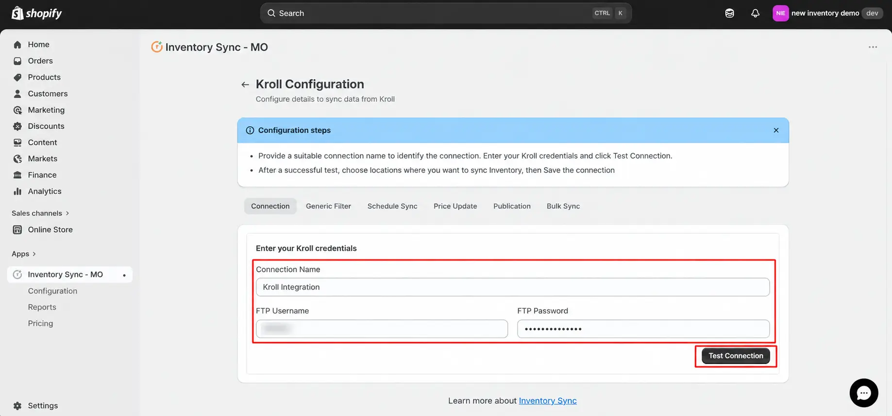 Shopify Kroll Integration - Enter your Kroll credentials