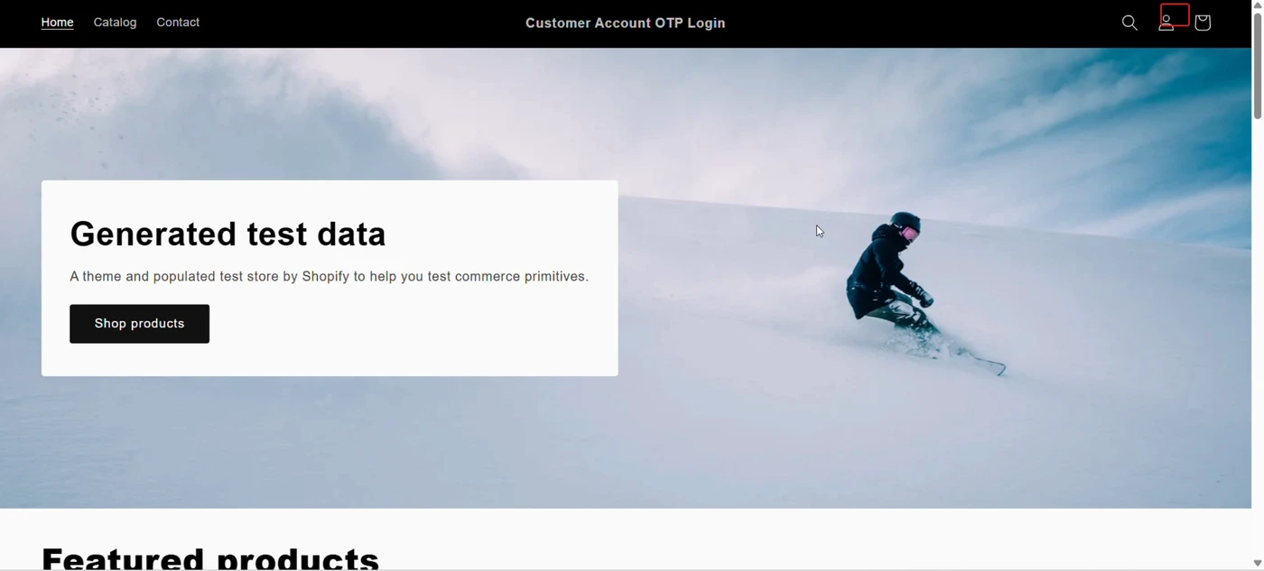 Live storefront header with the account icon highlighted
