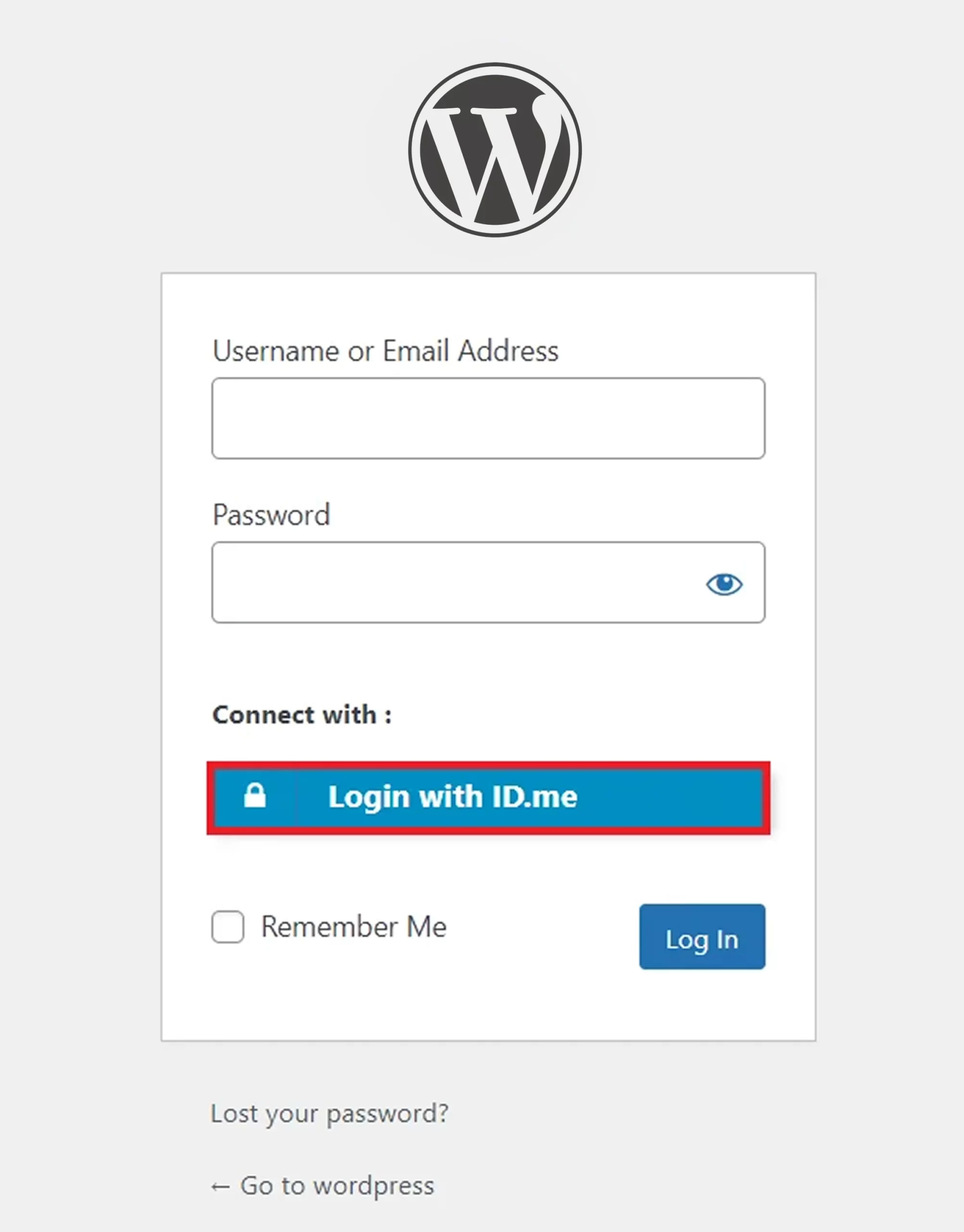 ID.me  Single Sign-on (SSO) - WordPress create-newclient login button setting